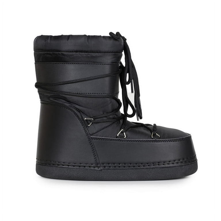 Women's Pull On Cozy Winter Snow Ankle Moon Boots in Black