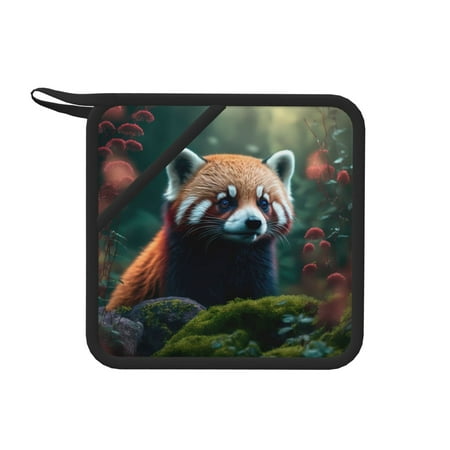 

Matuu Forest Plant Raccoon for Square Silicone Anti-hot Pad for Kitchen Potholders Hot Dishers Spoon Holder