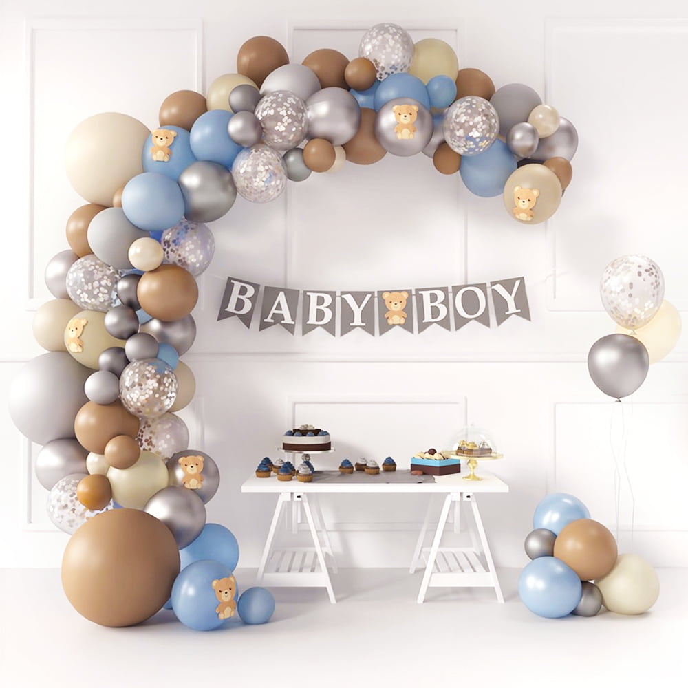 Teddy Bear Baby Shower for Boy with Balloon Garland Kit - Walmart.com
