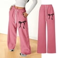 thumbnail image 6 of Girls Baggy Sweatpants Bow Straight Leg Drawstring Lightweight Pants with Pockets Spring Casual 4-16 Years Watermelon Red 140, 6 of 8