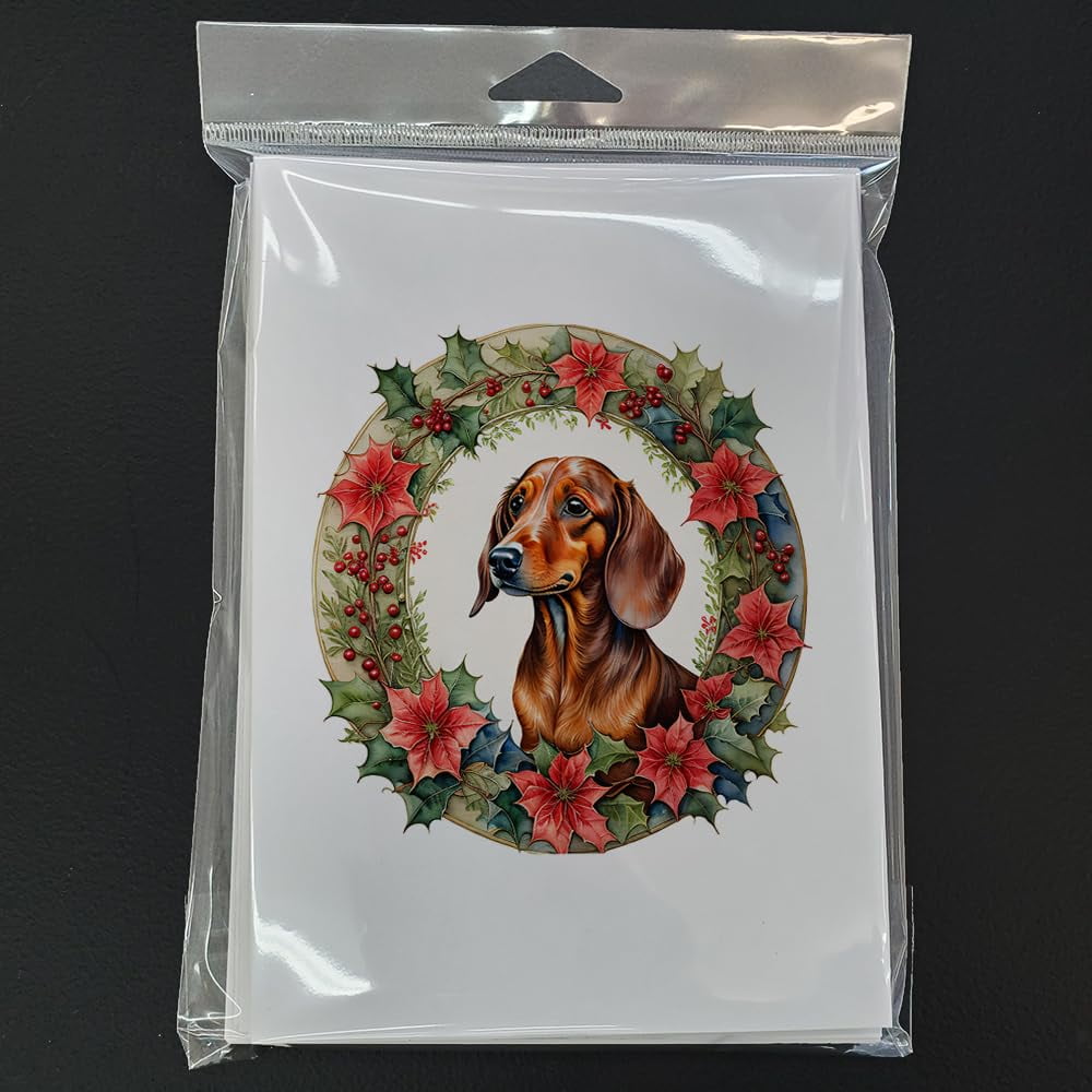 Dachshund Christmas Flowers Greeting Cards Pack of 8 7 in x 5 in