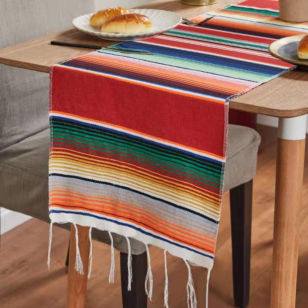 84"/108" Mexican Serape Table Runners Fringe Cotton Serape Blanket