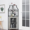 thumbnail image 3 of 5 niveles industrial de esquina wine gabinete con detachable wine rack, barn door, y glass holder - estilo rural buffet gabinete y home bar in gris, 3 of 9