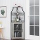 thumbnail image 3 of 5 niveles industrial de esquina wine gabinete con detachable wine rack barn door y glass holder-estilo rural buffet gabinete y home bar in gris, 3 of 8