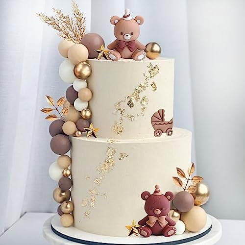 42Pcs Bear Balls Cake Toppers Mini Brown Bear Cake Decorations Boho Pearl Ball Cake Toppers for Boy Girl Baby Shower Birthday Gender Reveal Wedding Party Supplies$$Home Decor, Kitchen, & Other