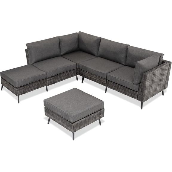 Outdoor Patio Furniture, 6 Piece Outdoor Sectional Sofa PE Rattan Wicker Patio Conversation Sets,All Weather Patio Furniture Set with Thick Cushions for Garden, Poolside, Backyard