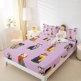 thumbnail image 3 of Homewish Lovely Pet Dog Bed Sheets,Cartoon Animal Full Size Sheets,Purple,4 Pieces,1 Flat Sheet, 1 Fitted Sheet and 2 Pillowcases, 3 of 6