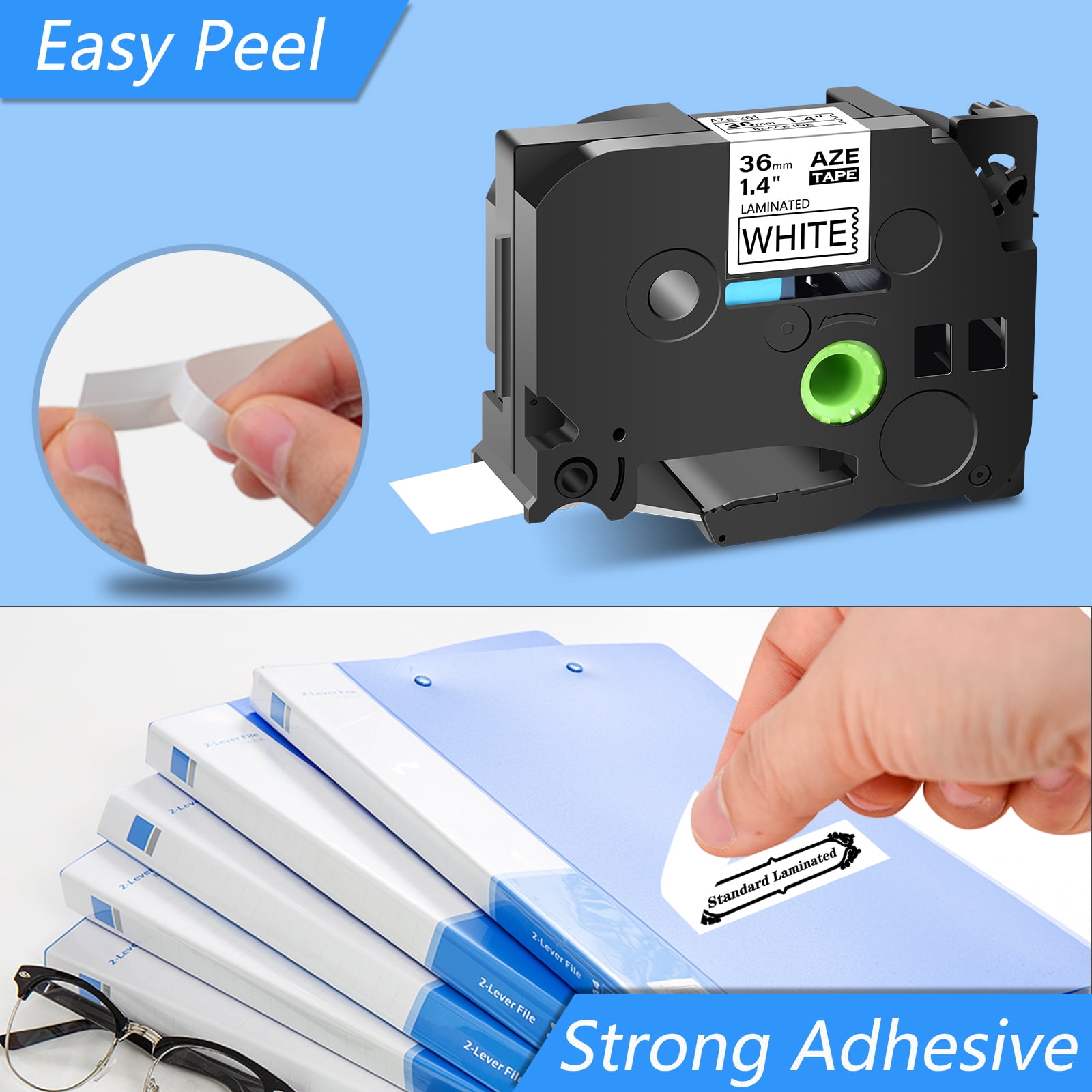 GREENCYCLE 8PK Compatible for Brother P-touch Black on White 36mm 8m TZ TZe TZe-261 TZ-261 TZe261 TZ261 Laminated Label Tape use in PT-530 PT-9400 PT-D800W PT-P900 Label Maker