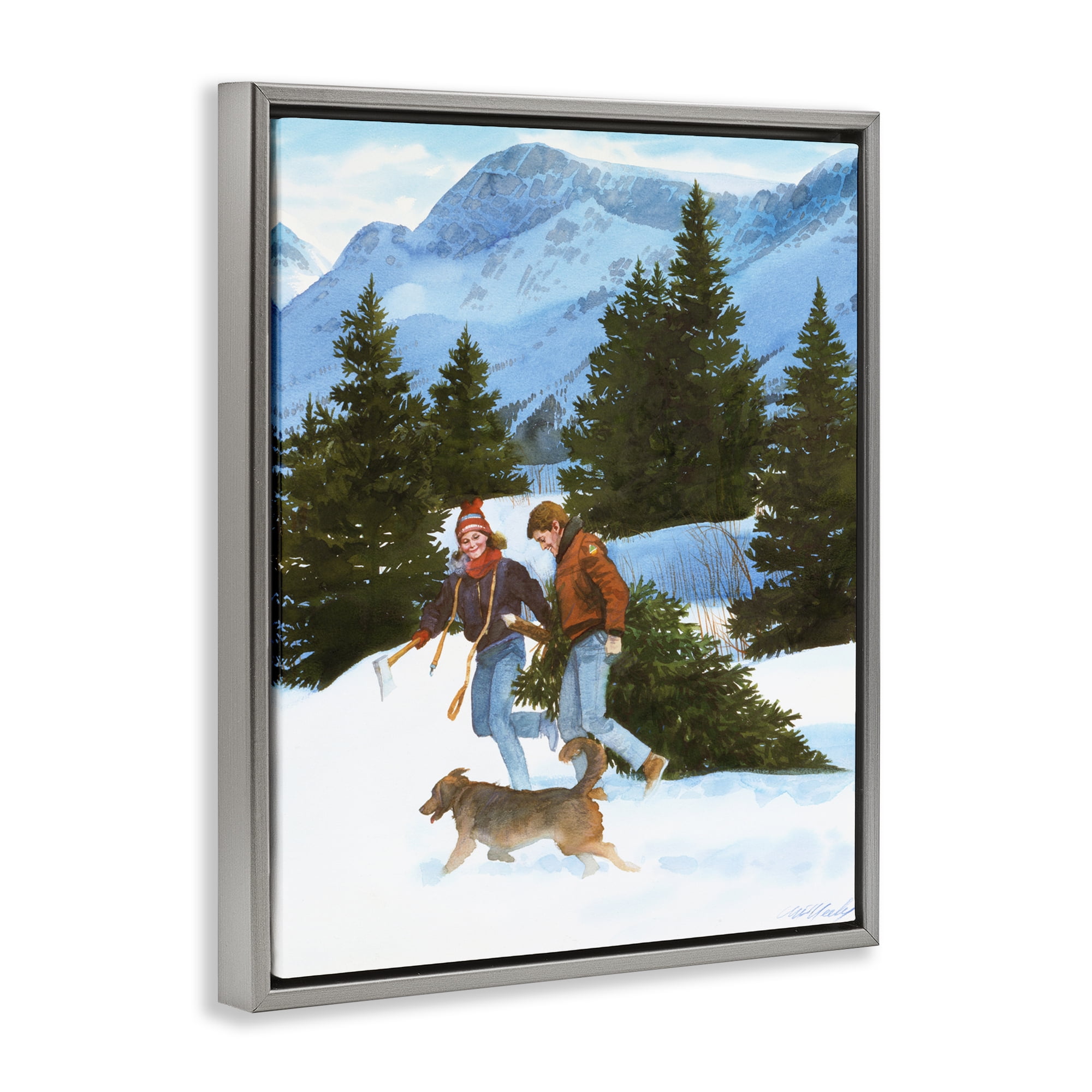 Couple Bringing Home Tree Gray Framed Floater Canvas Wall Art, design by Wind River Studios