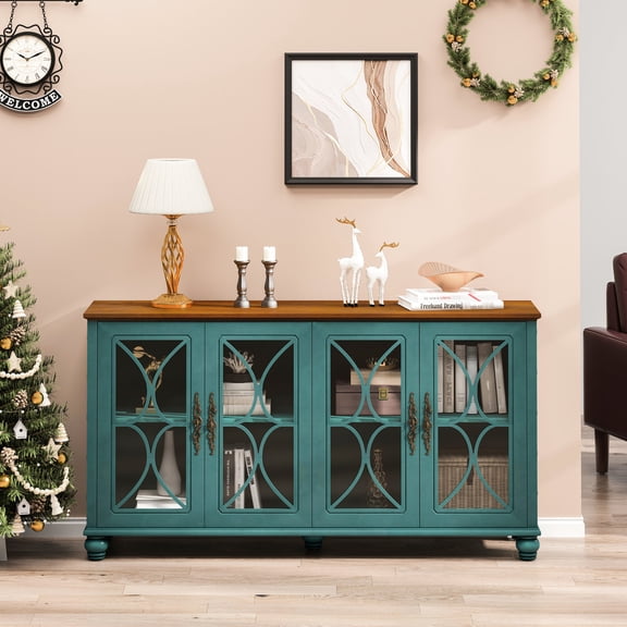 Dark Green Cabinet | Display Fine China | Solid Wood Legs for Stability