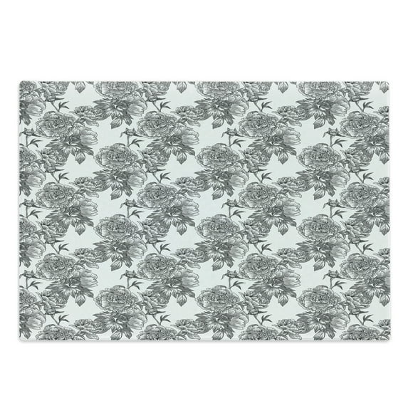 Floral Cutting Board, Plant Blossom Spring Season Birth of Nature Monochrome Sketch Vintage Design, Decorative Tempered Glass Cutting and Serving Board, Large Size, Black Grey White, by Ambesonne