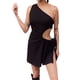thumbnail image 2 of Vestido de fiesta para mujer VISgogo, vestido de cadera con abertura alta con cordón en la cintura hueca de un hombro con purpurina, vestido ajustado corto de una pieza para Bar/Club para mujer VISgogo moda, 2 of 9