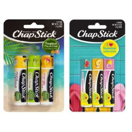 ChapStick Tropical Paradise Collection Lip Balm Variety Pack AND ChapStick I Love Summer Collection Flavored Lip Balm, 6