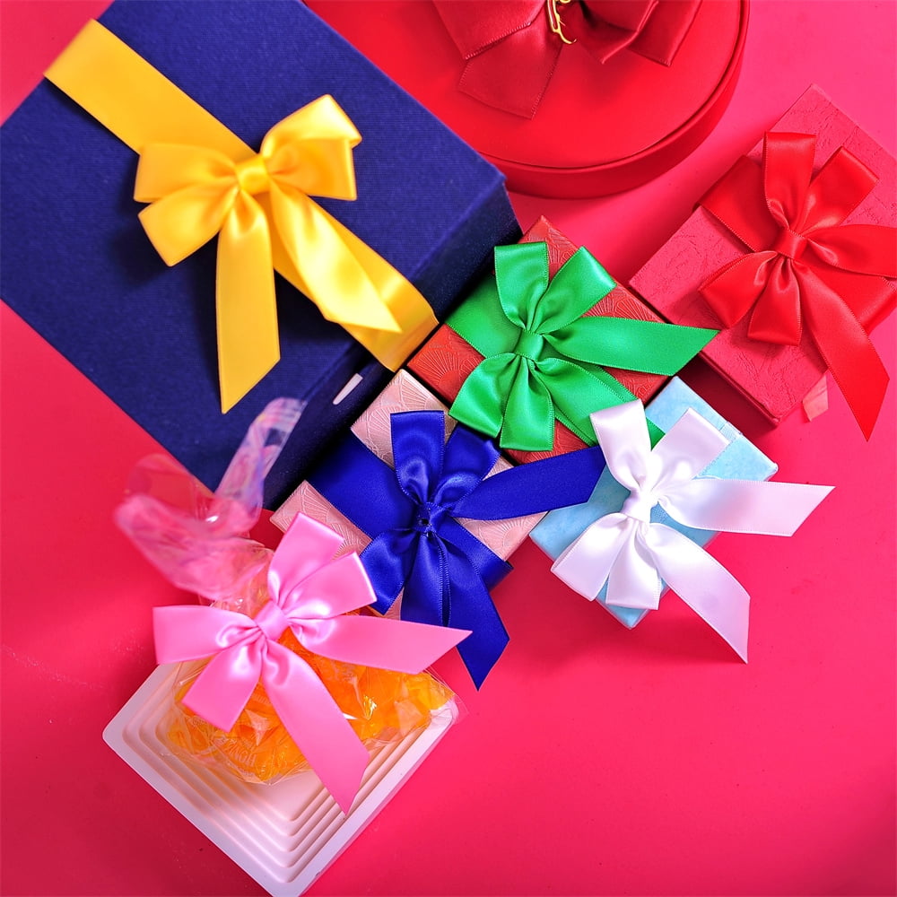 60 Pcs 3.35 Inch Satin Ribbon Bows in Premium Box for Christmas Gift Wrapping, Wedding Party Decorations-Green