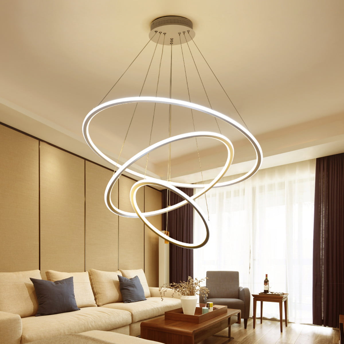 Circular Ring Pendant Light Aluminum LED Chandelier Ceiling Hanging Lamp 