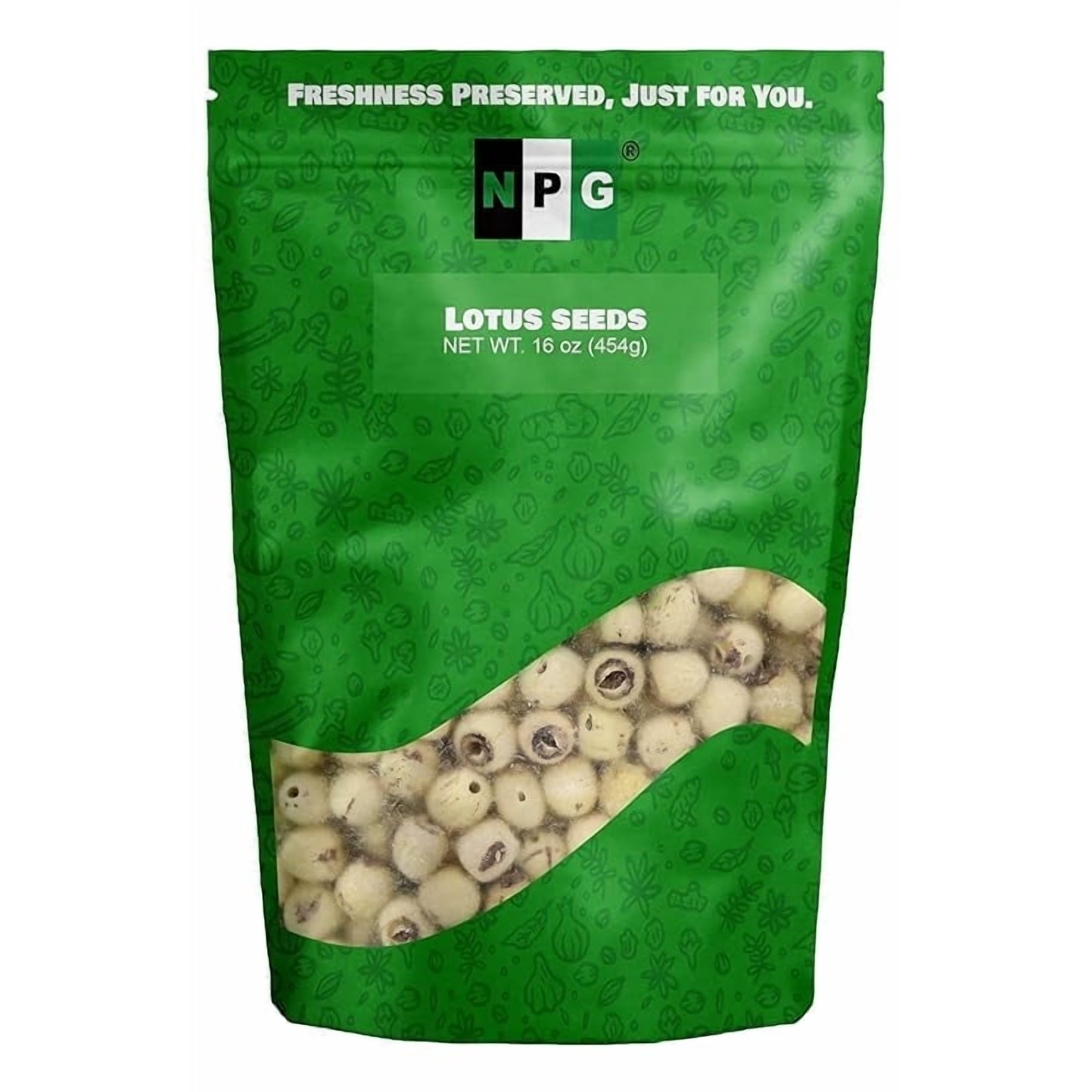 NPG Dried Lotus Seeds 16 Oz, Uncooked Phool Makhana, Fox Nut, White Lotus Seed, Ideal for Dessert Soup, Paste, and Porridge, Raw Materials