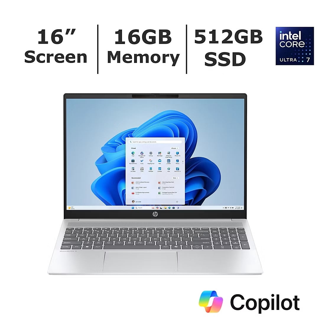 HP OmniBook 5 16" FHD Touchscreen Laptop, Intel Core Ultra 7 255U Processor, 512GB/16GB Windows 11, Silver B89MCUA#ABA