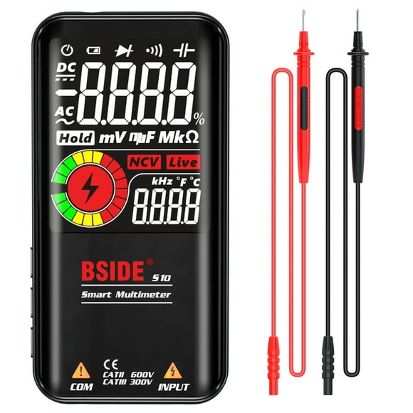 BSIDE S10 Multimètre Intelligent 9999 Comptes Affichage Numérique LCD AC/DC Voltmètre Ohmmètre Test Résistance Capacitance Fréquence Continuité Diode NCV Ligne en Direct avec Lumière Flash Maintien de Données