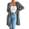 thumbnail image 2 of Cardigan Sweaters for Women Open Front Cardigan Casual Loose Fall Sweater with Pockets Gray L, 2 of 9