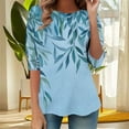 thumbnail image 5 of CYMMPU 3/4 Sleeve Round Neck Blouses for Women Dressy Casual Tunic Tops Spring Tops Loose Fit Floral Printed Fall Trendy Shirts Lightweight Basic Tees Blue S, 5 of 7