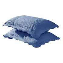 100% Cotton Embroidered Quilted Pillow Shams -Standard - Navy