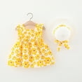 thumbnail image 2 of IBTOM CASTLE Toddler Baby Girls Tutu Dress Summer Sleeveless Backless Princess Casual Birthday Party Dresses Flower Bow Sundress with Straw Hat Set 2-3 Years Yellow Flower + Ruffle, 2 of 4