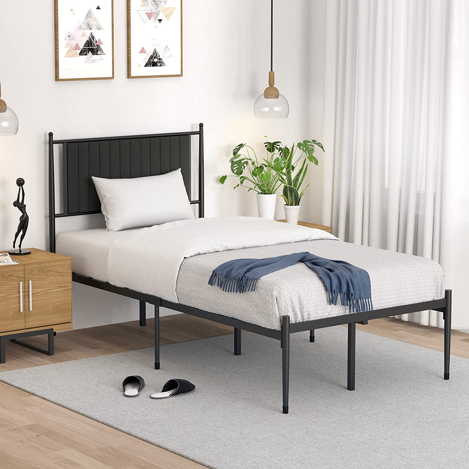 Twin Size Metal Platform Bed Frame With, Twin Bed Frame Height