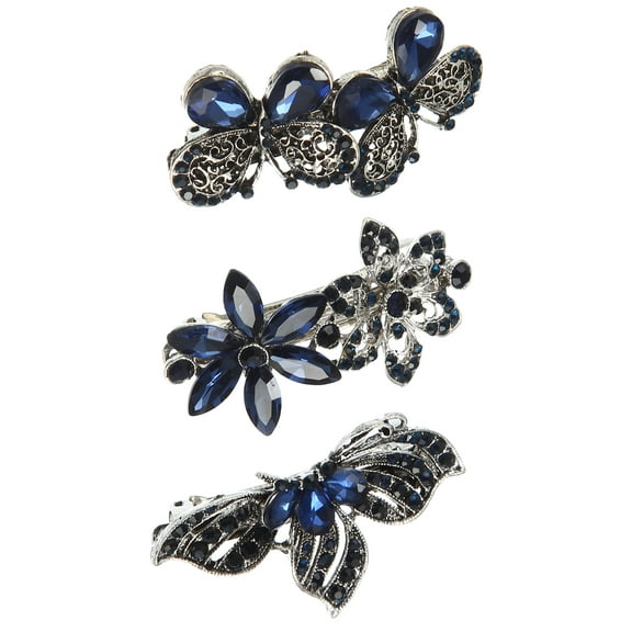 Unique Bargains Hair Barrettes for Women Hair Clips Sparkly Hairpin 3 Pcs Blue Black