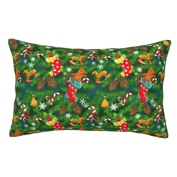 Fotbe Cute Christmas Stocking Bear Funda de Almohada Decorativa Estilo Occidental, Lujo en Algodón, Fundas para Almohadas King, Cojín Estampado para Decoración del Hogar-20"x30"