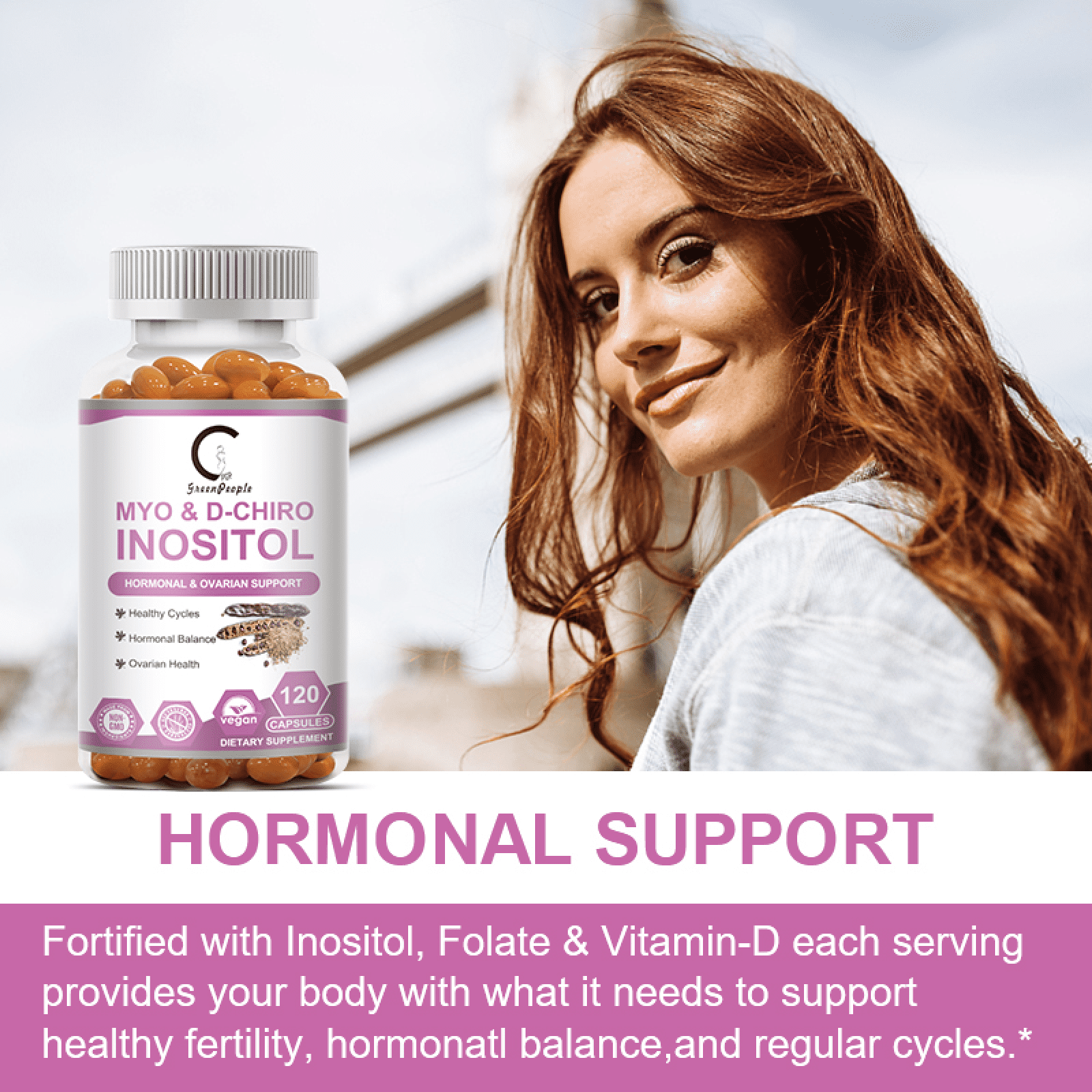 GPGP GREENPEOPLE Myo-Inositol & D-Chiro Inositol Supplement, Hormonal & Metabolic Balance for Women, 120 Capsules