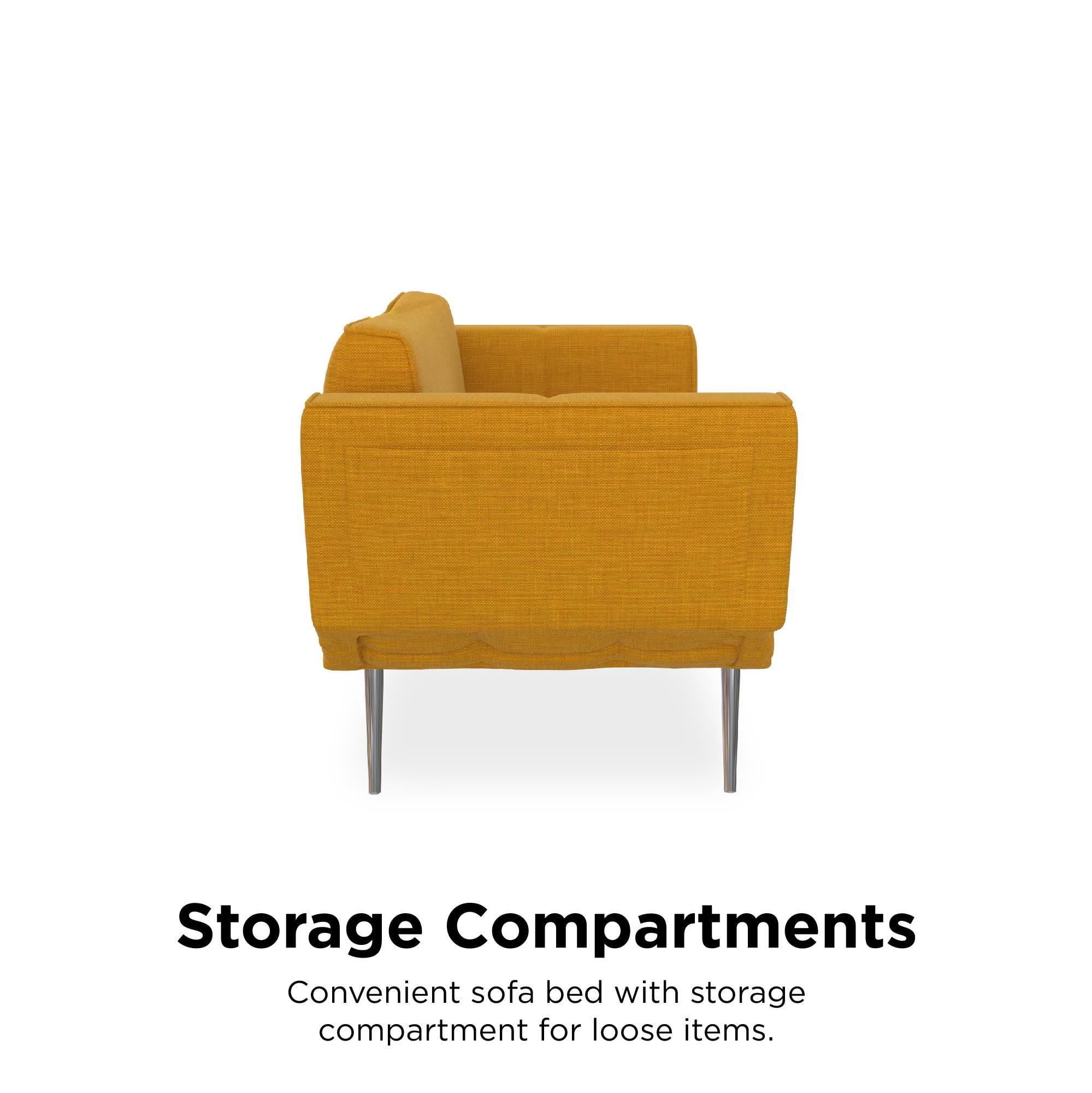 DHP Euro Upholstered Futon with Magazine Storage, Mustard Yellow