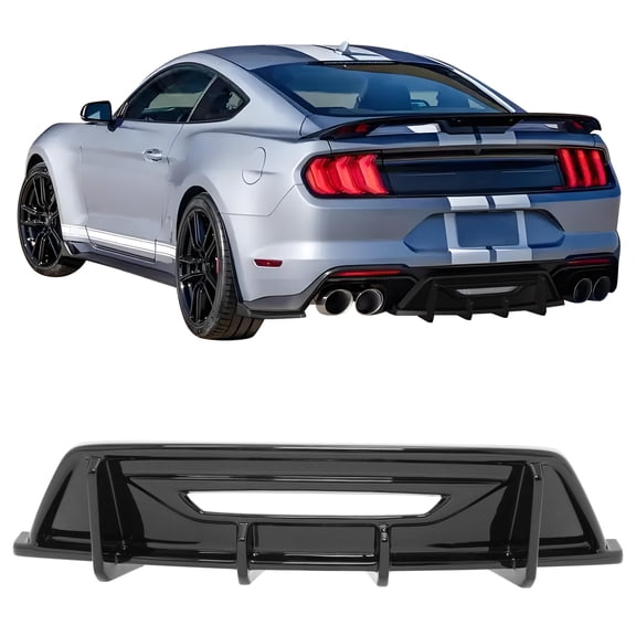 Ikon Motorsports Rear Bumper Diffuser Compatible with 2024-2026 Ford Mustang Ecoboost & GT, IKON Style Gloss Black ABS, Add On Lower Guard Lip Spoiler
