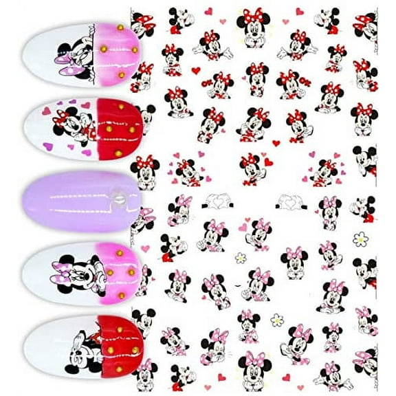 Red Bow Cute Minnie Mouse Mickey Mouse Love Nail Decals Sticker Salon Quality Nail Art Flower - Heart Yellow