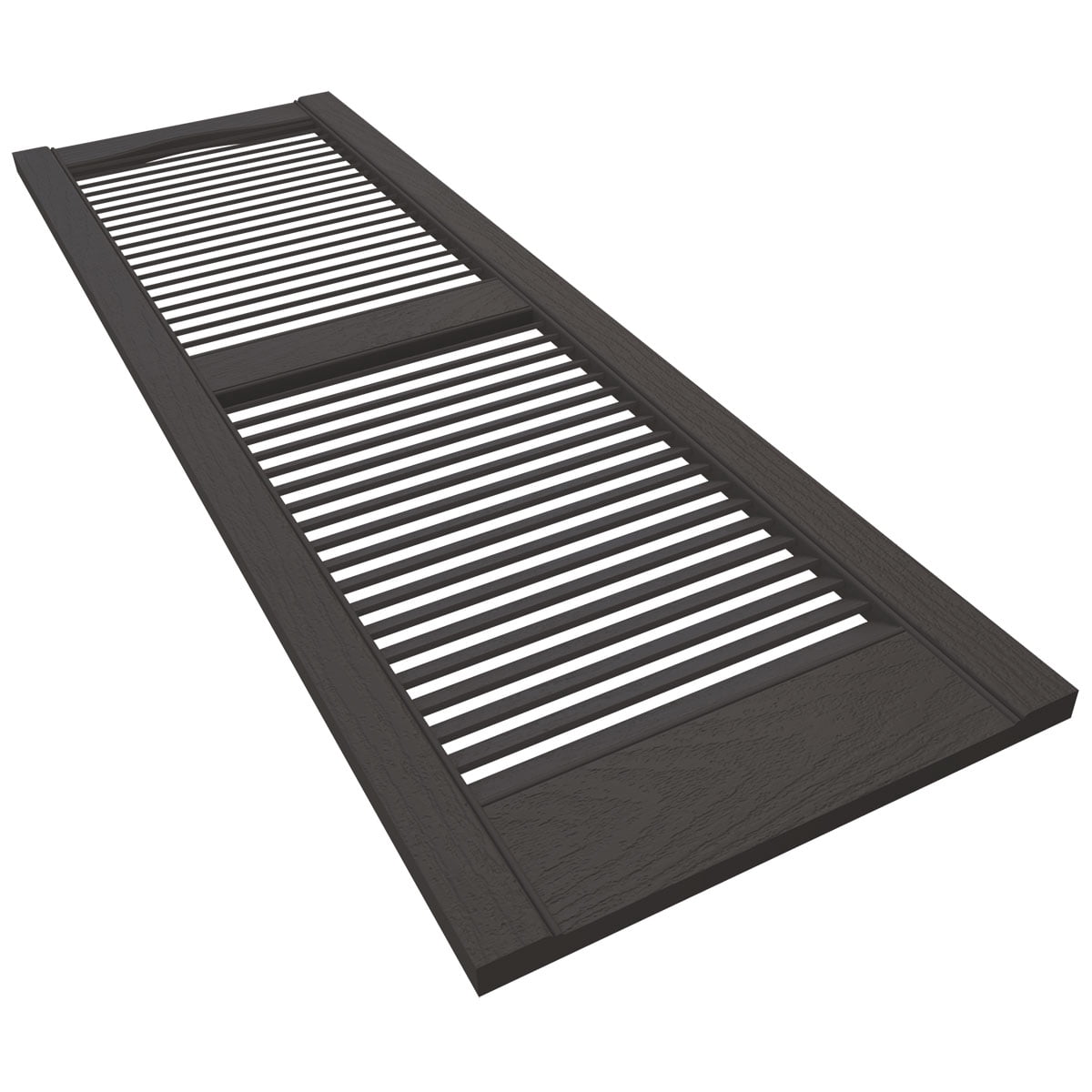 Ekena Millwork 12 in. W x 31 in. H Builders Edge, Standard Cathedral Top Center Mullion, Open Louver Shutters, Includes Matching Installation Spikes (Per Pair), 018 - Tuxedo Grey