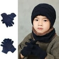thumbnail image 3 of 3Pcs/Set Ear Protection High Elastic Scarf Hat Gloves Set Full Finger Fleece Lined Solid Color Kids Scarf Hat Gloves for Fall Winter, 3 of 9