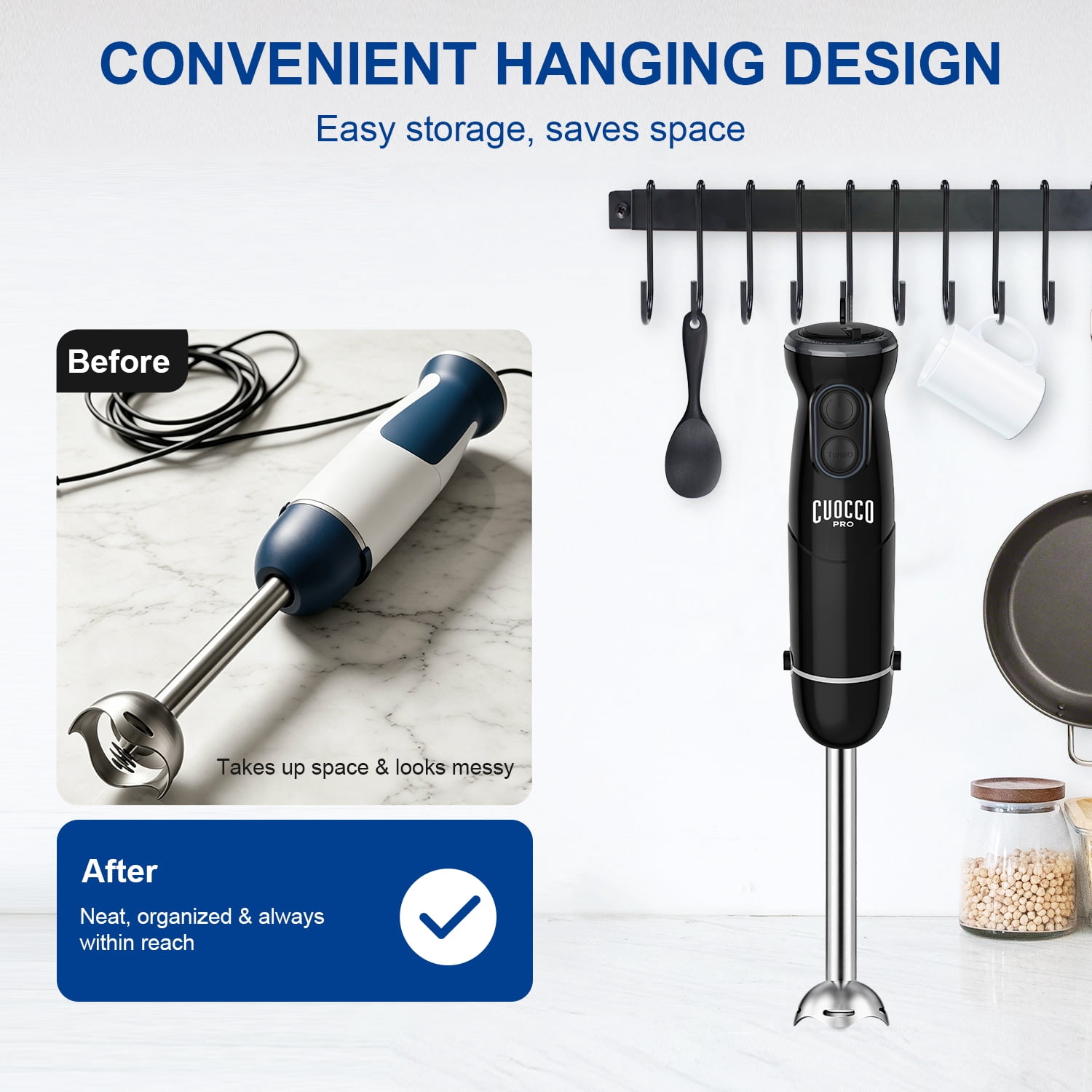 CUOCCO PRO Immersion Blender Handheld, 1100W Hand Blender with 21 Speeds & Turbo, Hand Mixer for Smoothies, Soups & Baby Food, Dishwasher Safe, Black CUOCCO PRO Immersion Blender Handheld, 1100W Hand Blender with 21 Speeds & Turbo, Hand Mixer for Smoothies, Soups & Baby Food, Dishwasher Safe, Black - Image 8