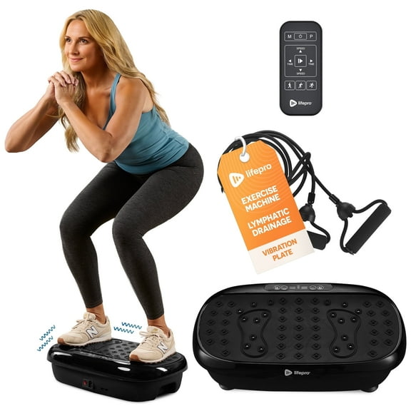Lifepro HexaPlate Lite Vibration Plate Exercise Machine Full Body Vibrating Plate for Weight Loss, Lymphatic Drainage & Recovery Compact Home Workout with Magnetic Acupoints & Remote - Black