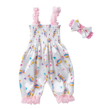 

TUOBARR Toddler Baby Girls Flower Print Lace Bow Sling Clothes Cute Bloomers Jumpsuit Pink (0-24Months)