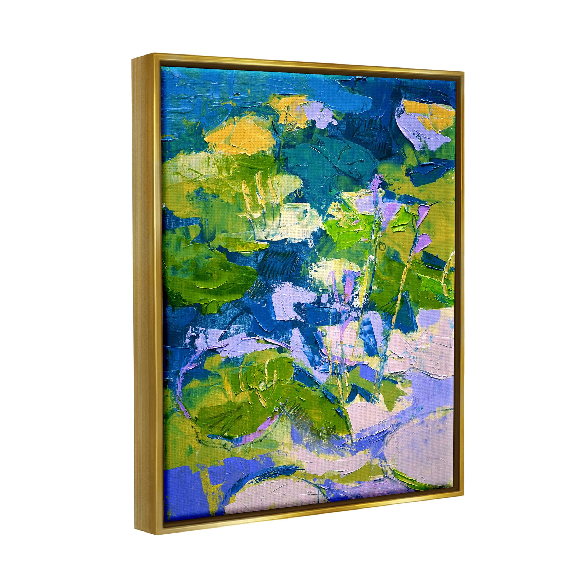 Stupell Industries Bold Pond Botanicals Lotus Flowers Painting Metallic Gold Floating Framed Canvas Print Wall Art, Design by Dorothy Fagan