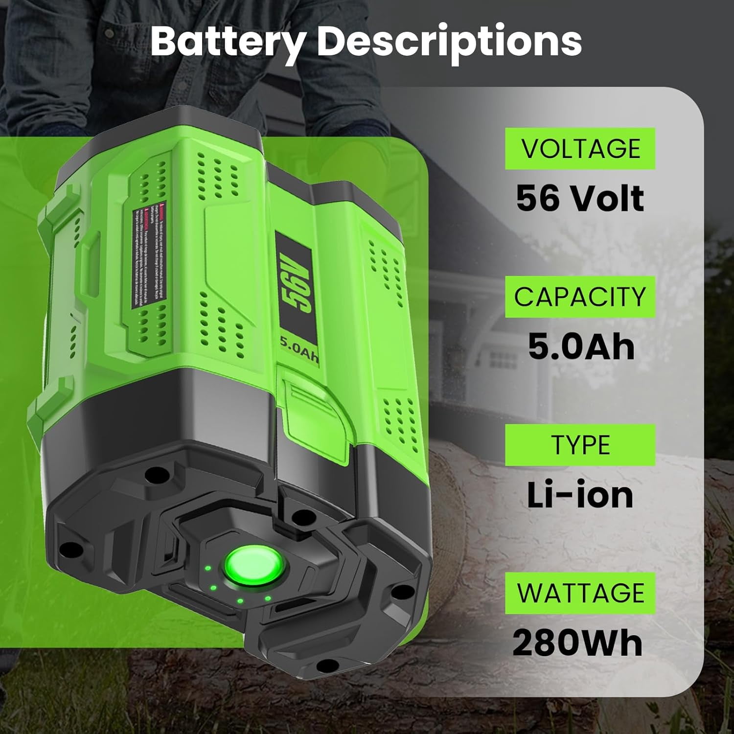 56 Volt 5000mAh High Capacity Replacement for EGO 56V Battery Compatible with EGO Lithium Battery Power+ Tools Compatible with BA2800 Cordless Power Tool