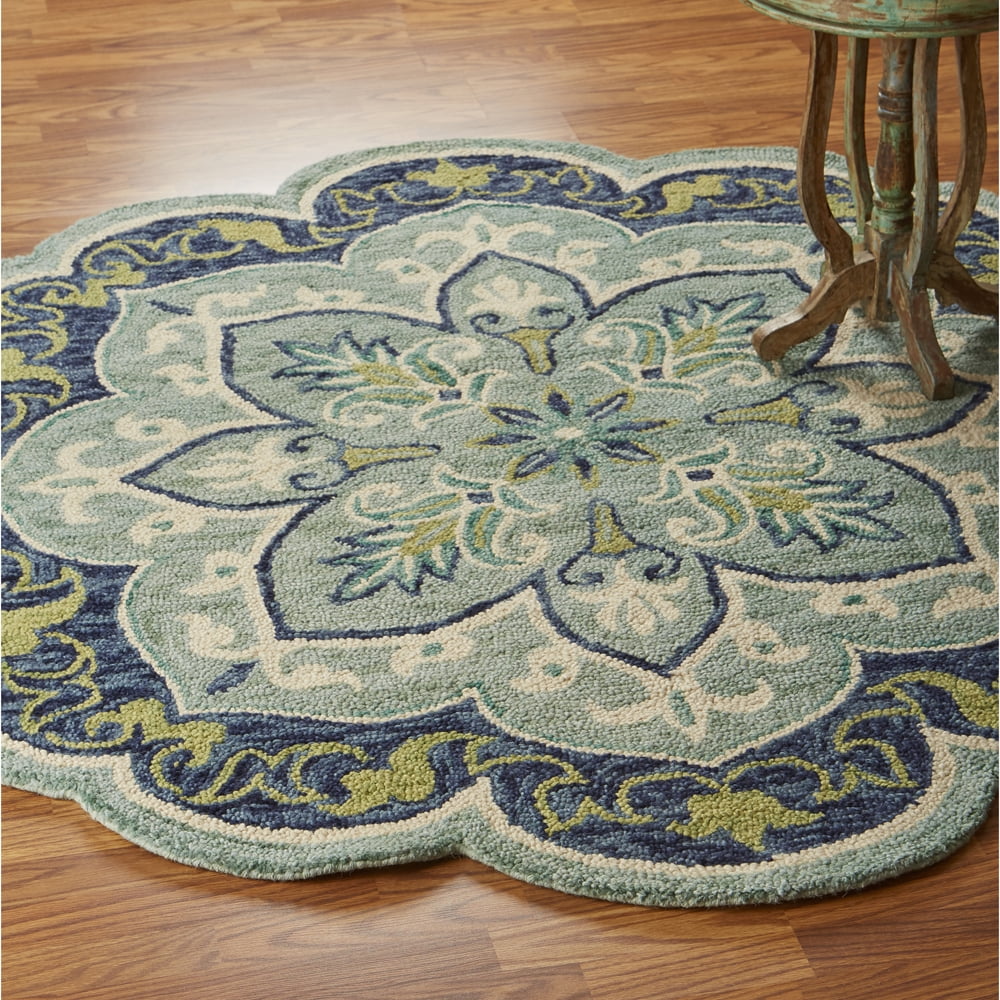 Ox Bay Eloise 6' Round Teal Floral Medallion Indoor Area Rug