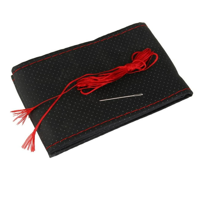 Stitching Steering Wheel Cover With and Thread Red 15inch Universal Black