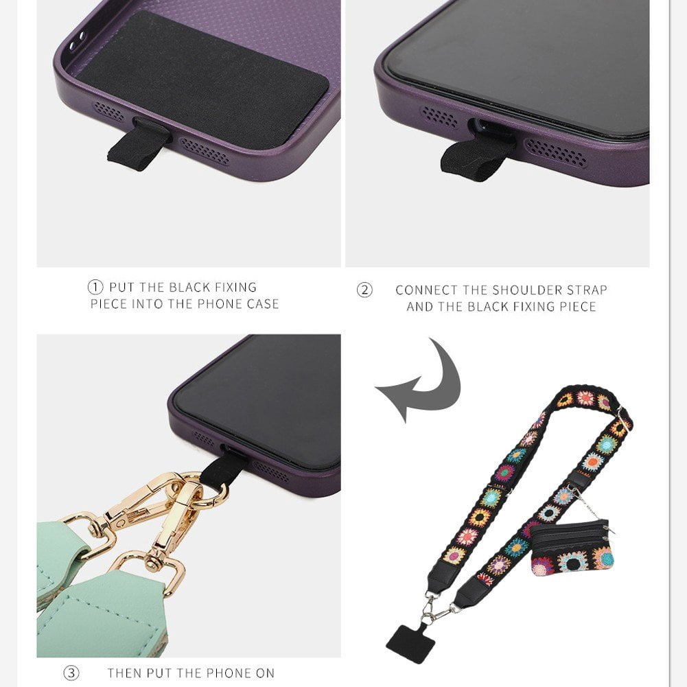 Jiibva Phone Strap, Phone Crossbody Lanyard With Wallet, Adjustable Cellphone Lanyard With Zippered Pouch, Clip for Phone, Tablet, Keys