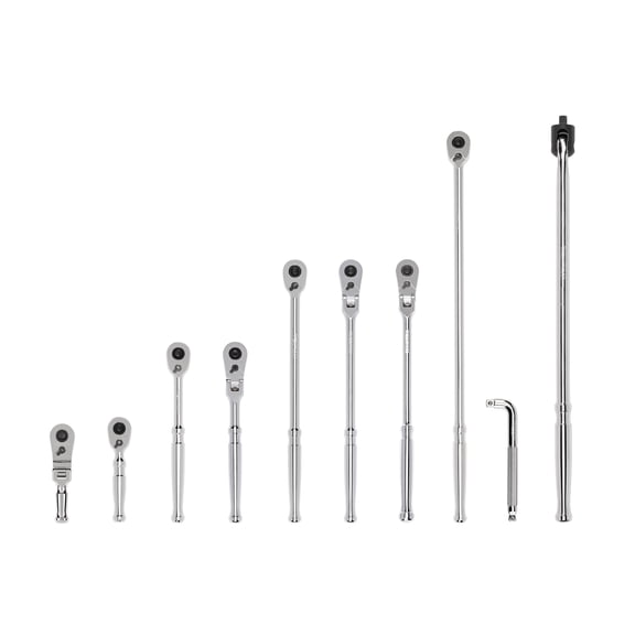 TEKTON 3/8 Inch Drive Quick-Release Ratchet, L-Handle, and Breaker Bar Set (10-Piece) | SDR99101