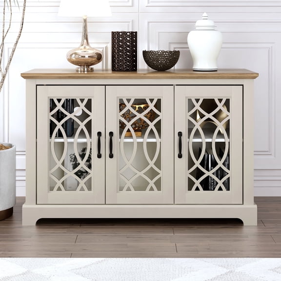 STYLIVIA Raccon 3 Door Wide Sideboard – Ivory & Knotty Oak