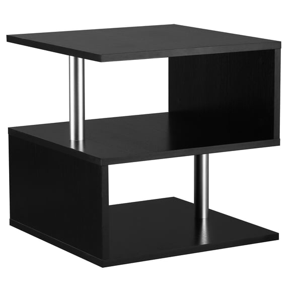 Black S-Shaped End Table with Storage Shelf, Modern Accent Table for Living Room Bedroom