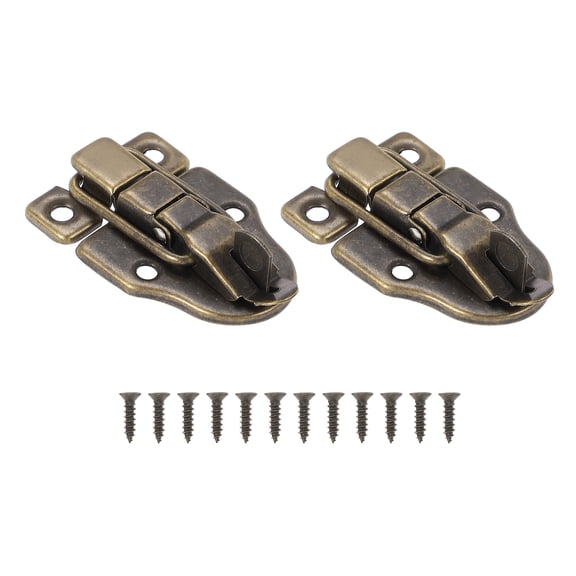 Small Metal Box Toggle Latch, Vintage Duckbilled Hasp Latch Catch with Padlock Hole & Screw, Bronze 2 Pack