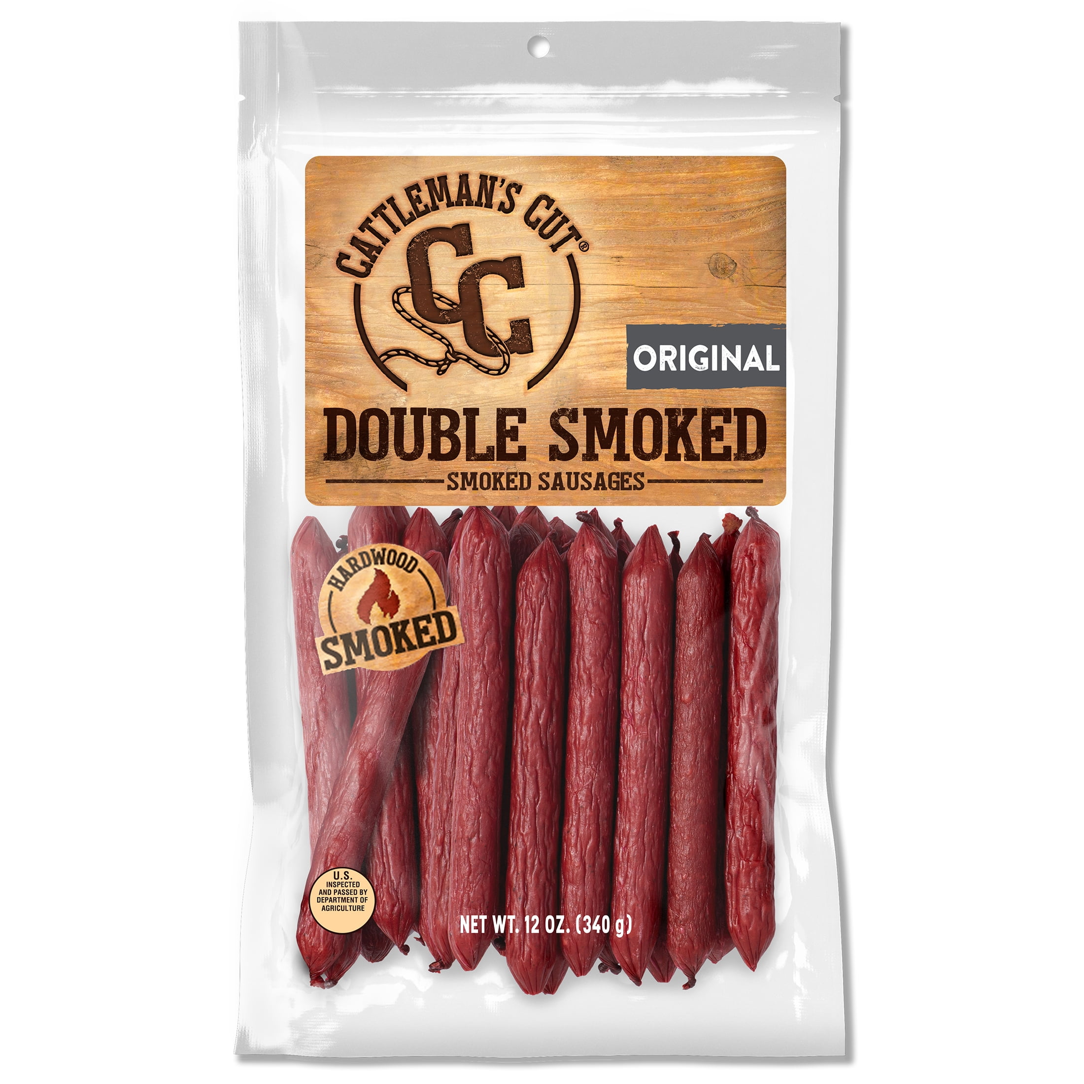 (6 pack) Cattleman's Cut Double Smoked Smoked Sausages 12oz Shelf-Stable Resealable Bag