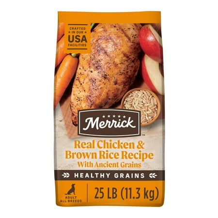 Merrick Real Chicken & Brown Rice Dry Dog Food Whole Grain 25 lb Bag