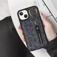 thumbnail image 6 of for iPhone 13 Case with Card Holder for Women, for iPhone 13 Phone Case Wallet with Credit Card with Ring Kickstand Zipper Shockproof Slim Stand Case for iPhone13 - Black Leopard, 6 of 13